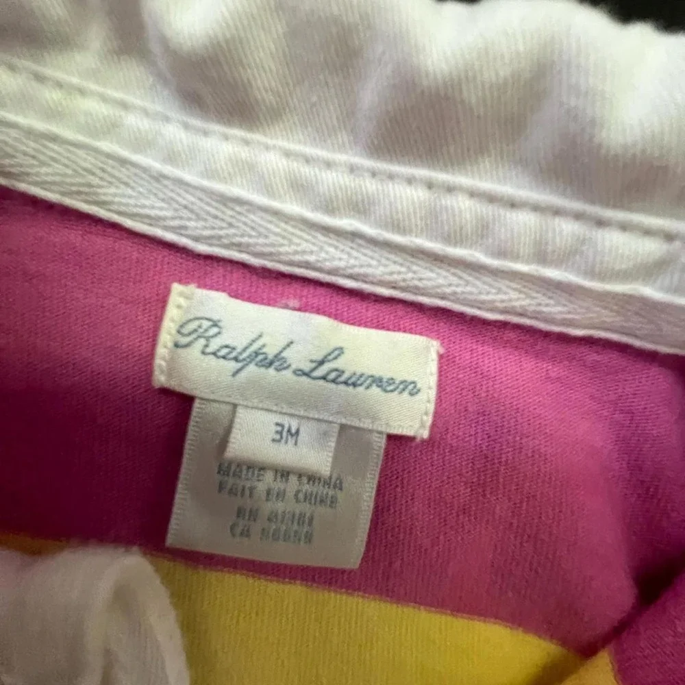 Ralph Lauren Polo Dress Pink Yellow Striped Ruffle 3M